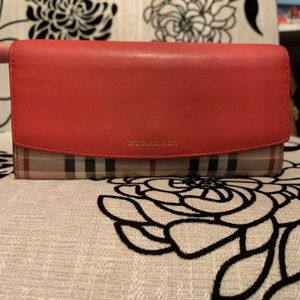 Burberry Haymarket Check Continental Wallet coral